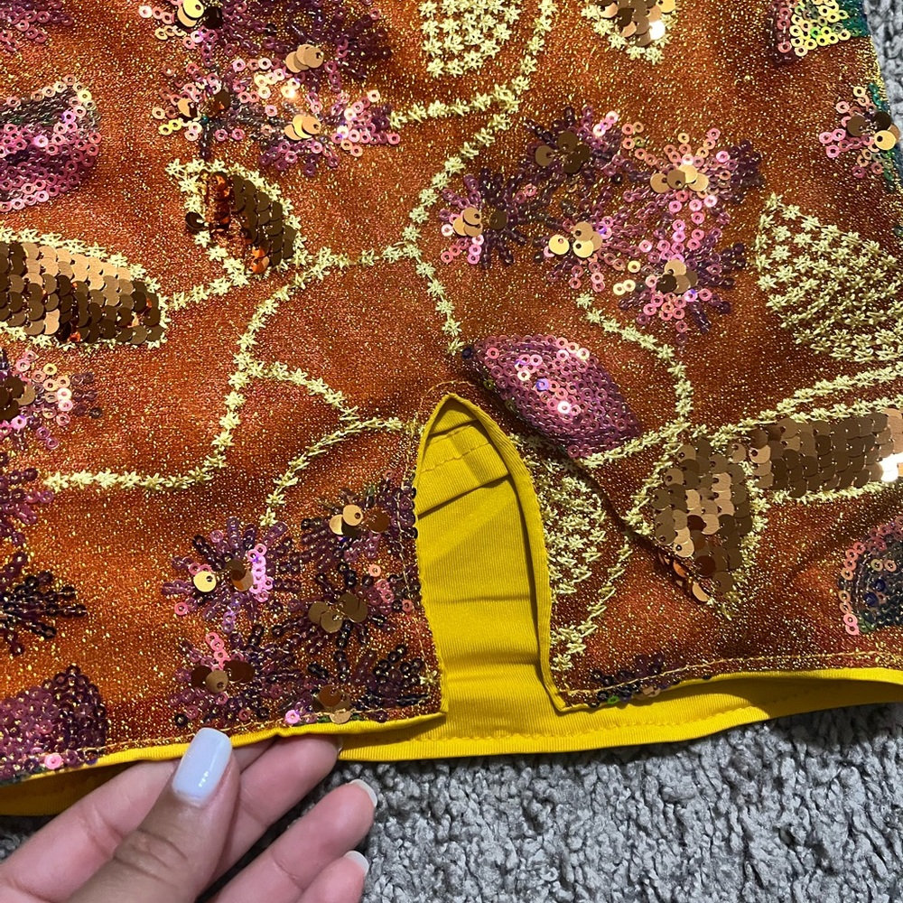 Yellow Sequin Floral Mini Skirt with Pink Accents - Picture 3 of 6